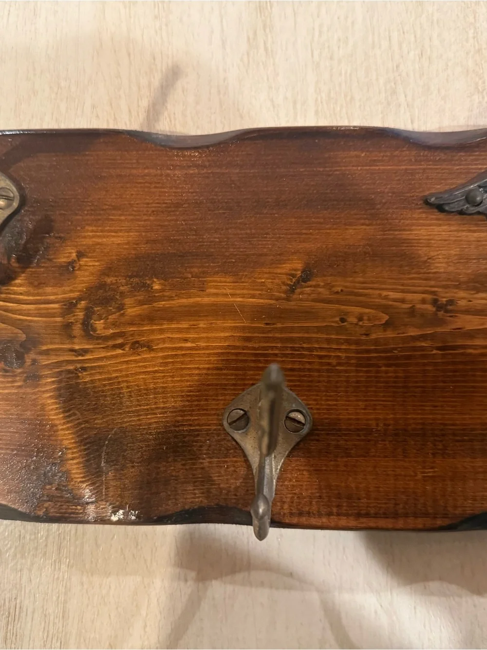 Vintage Wood Wall Hook Coat Rack in with Antique Brass and Eagle Accents